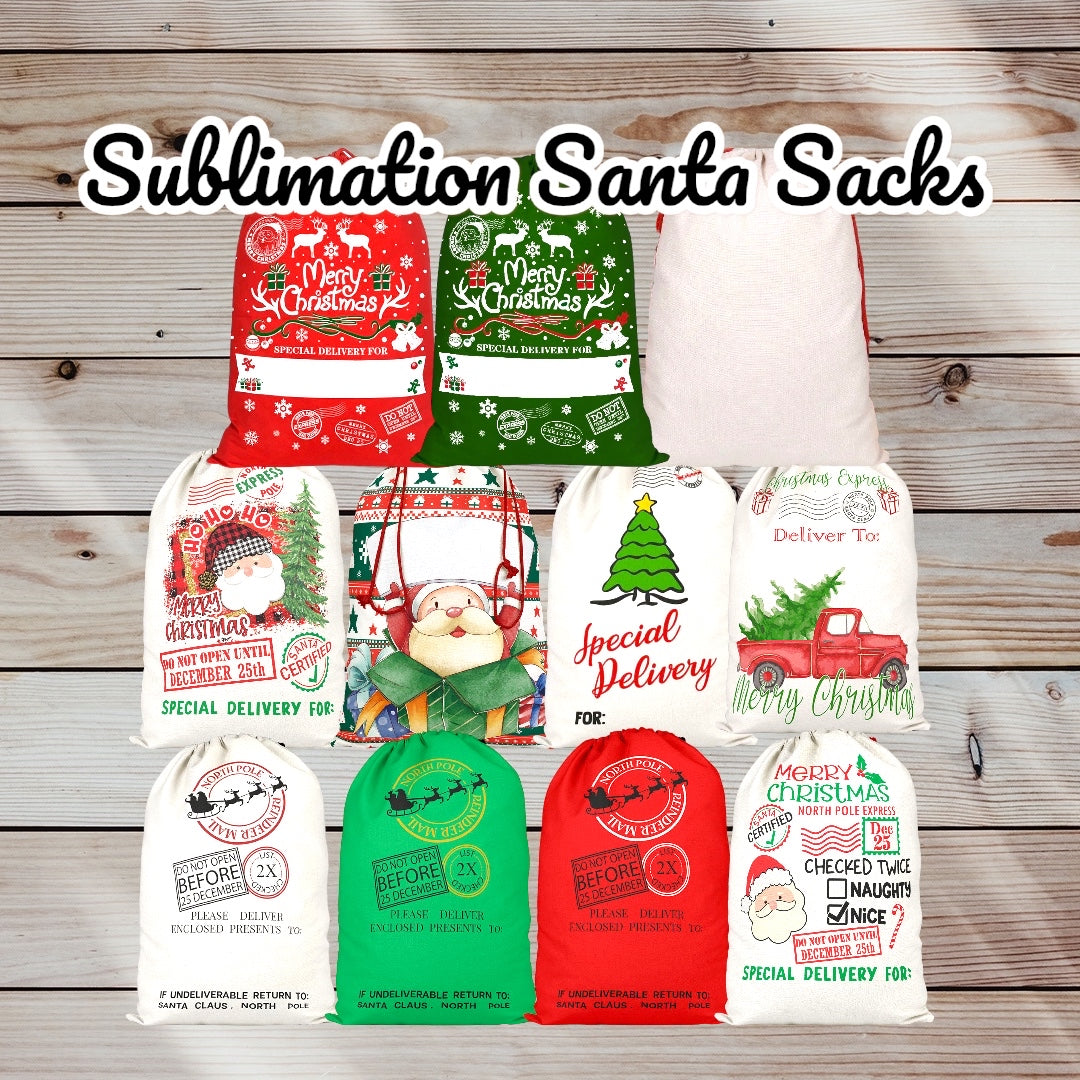 Sublimation Canvas Santa Sacks Socks Hanging Ornaments for Christmas