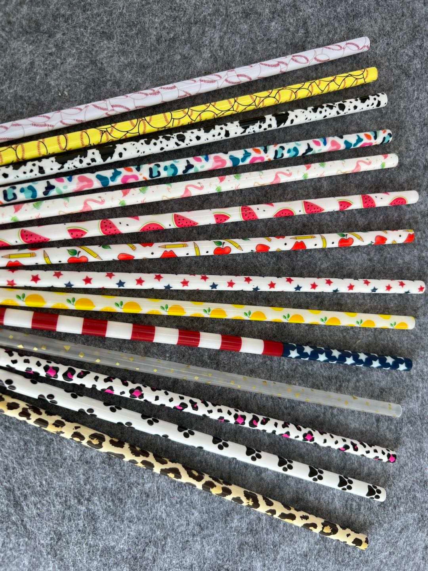 Set of 5 Plastic Reusable Printed Straws