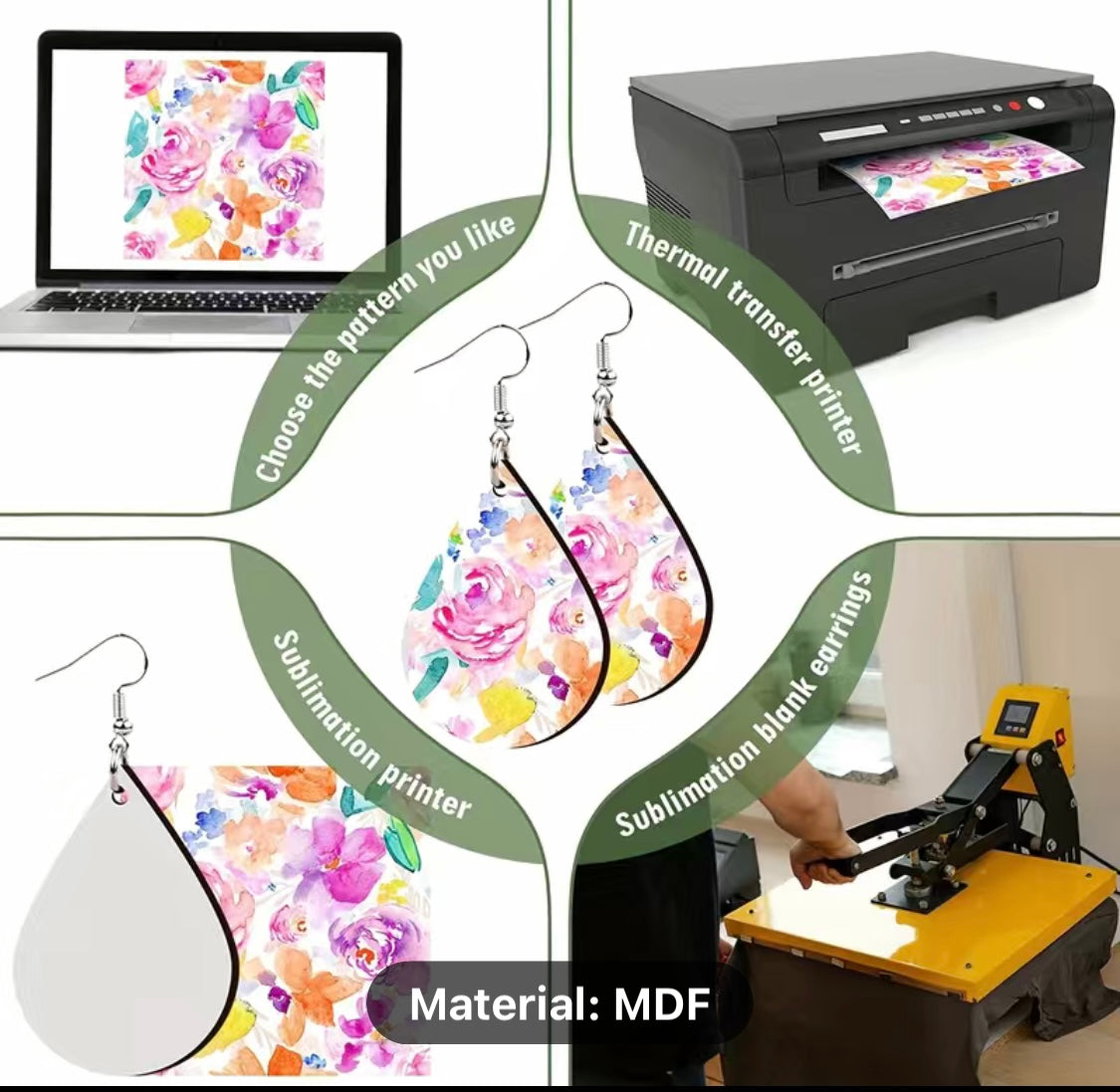 Teardrop Double Sided MDF Sublimation Earrings