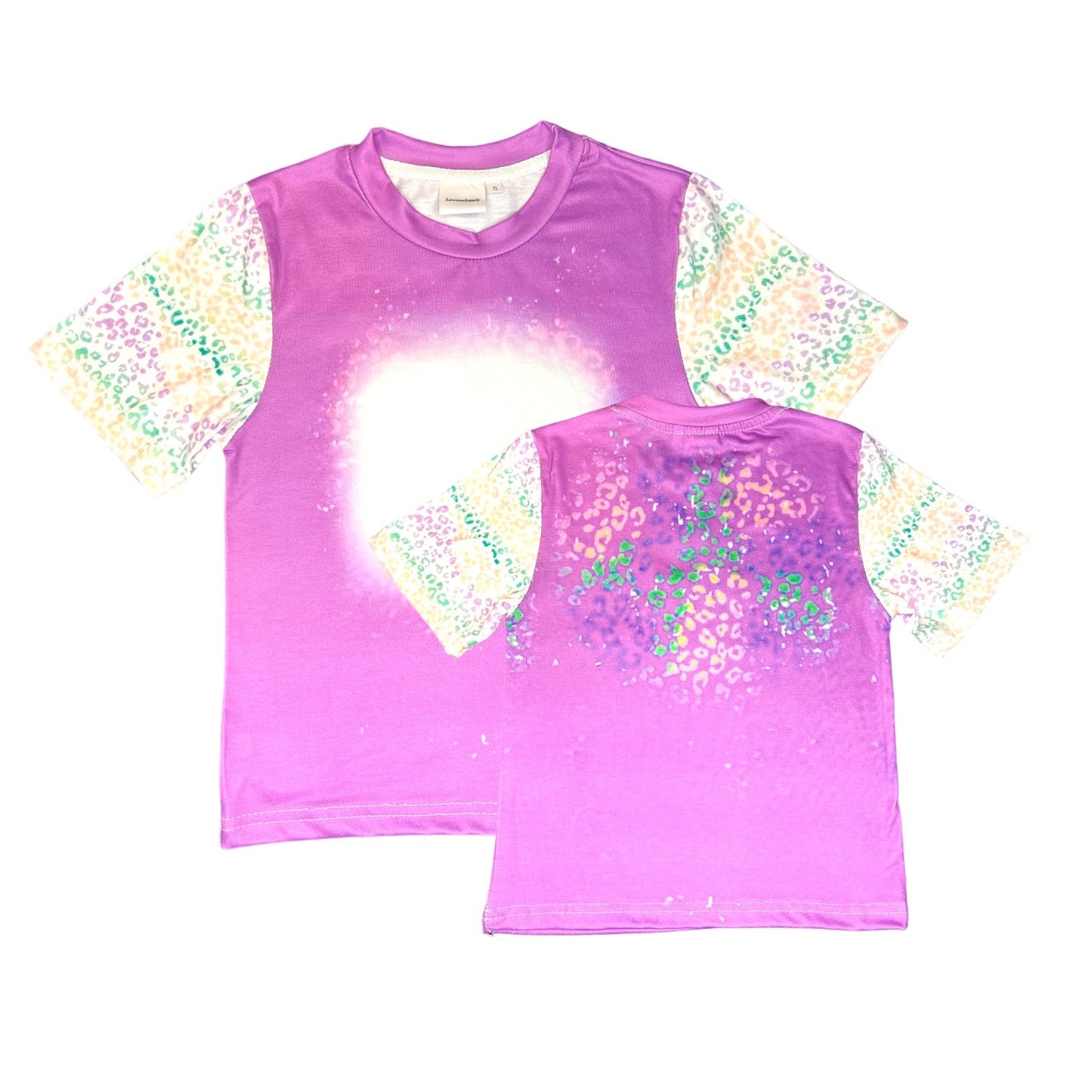 FREE GIFTVibrant Leopard Print Faux Bleach Sublimation T-Shirts-Vibrant Lavender
