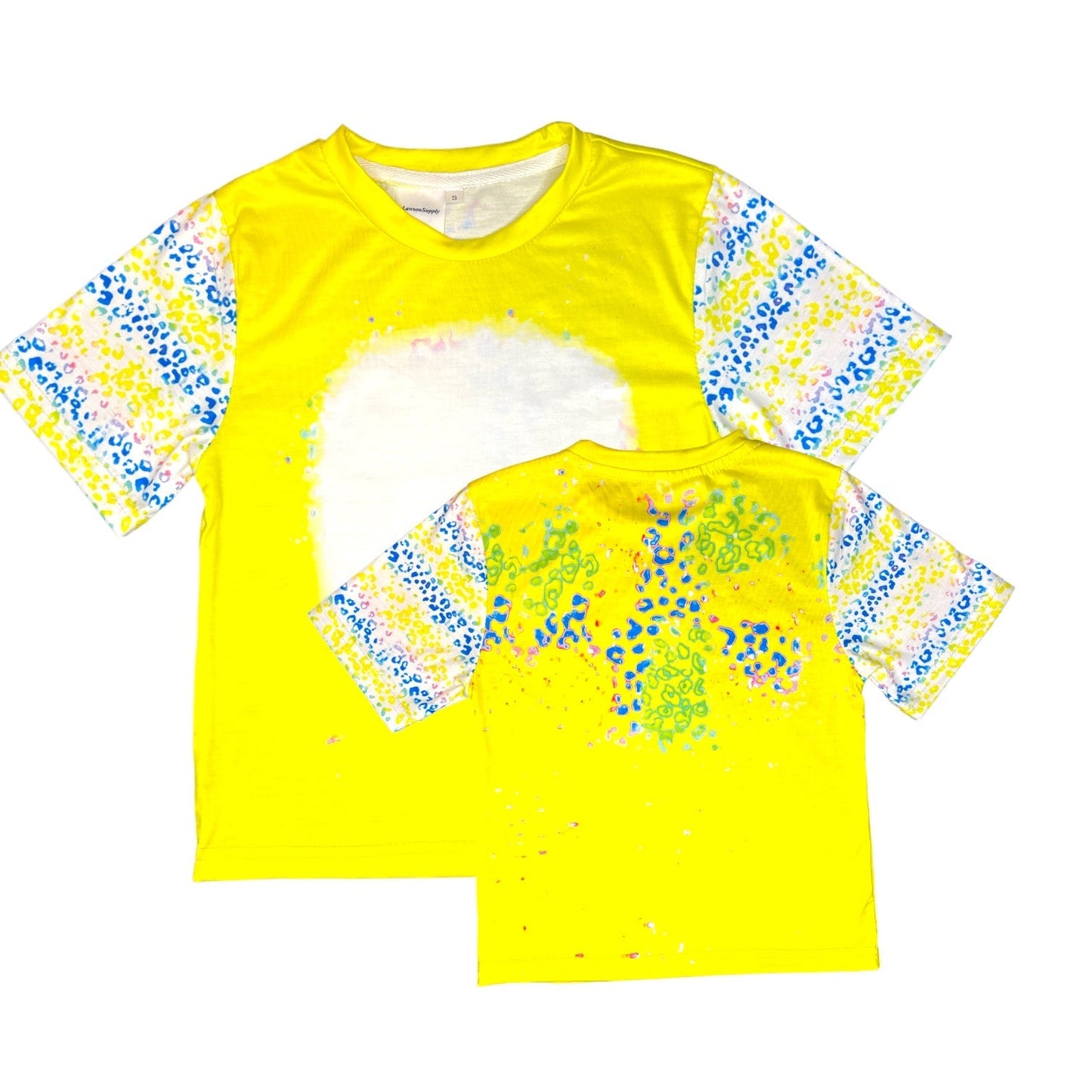 FREE GIFTVibrant Leopard Print Faux Bleach Sublimation T-Shirts Kids and Adults- Bright Yellow
