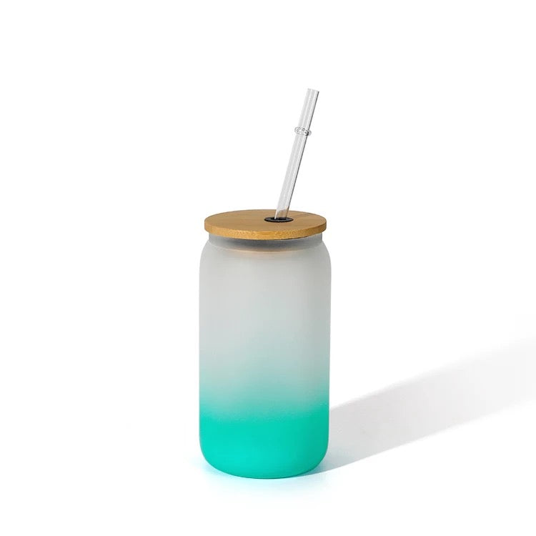 16oz Colored Sublimation Glass Can With Bamboo Lid