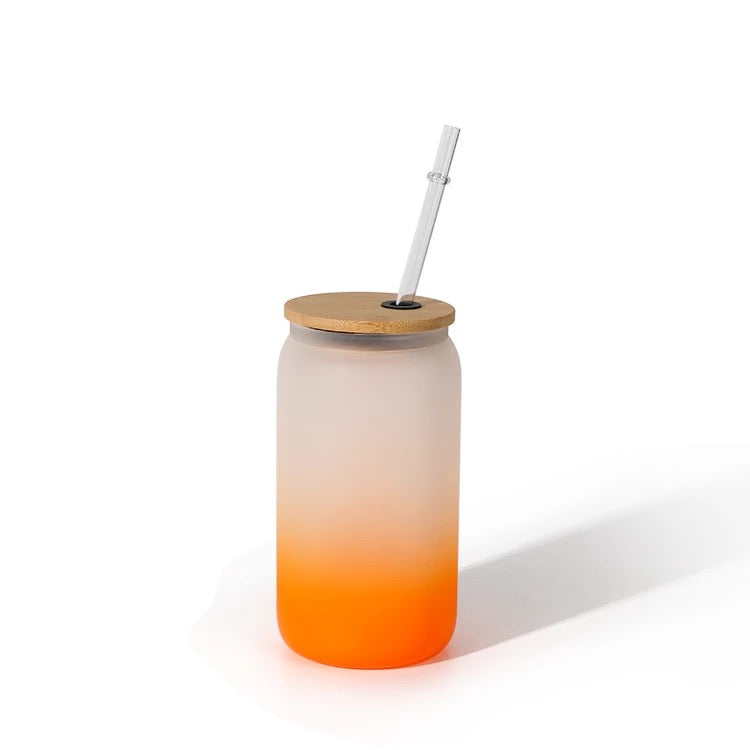 16oz Colored Sublimation Glass Can With Bamboo Lid
