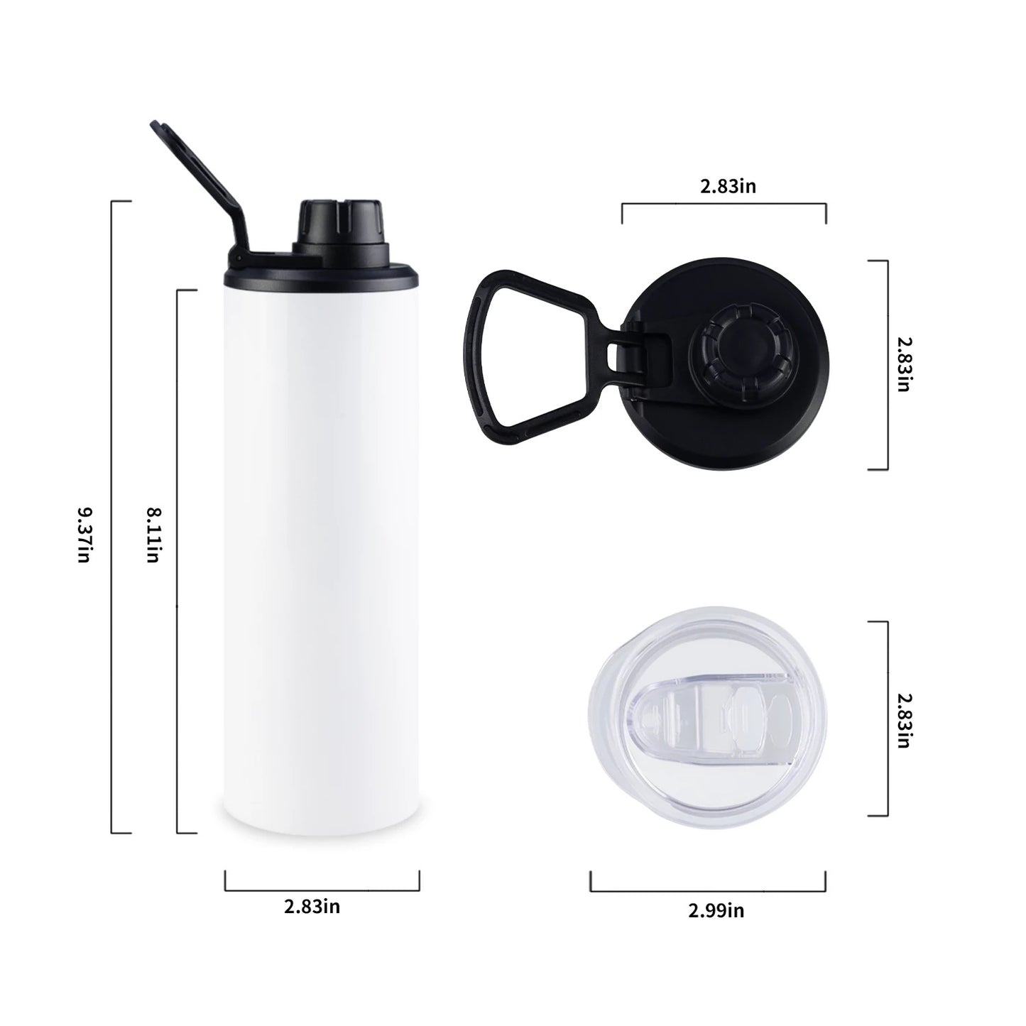 20oz 25oz or 30oz Sublimation Sport Water Bottle With 2 Lids And Spout