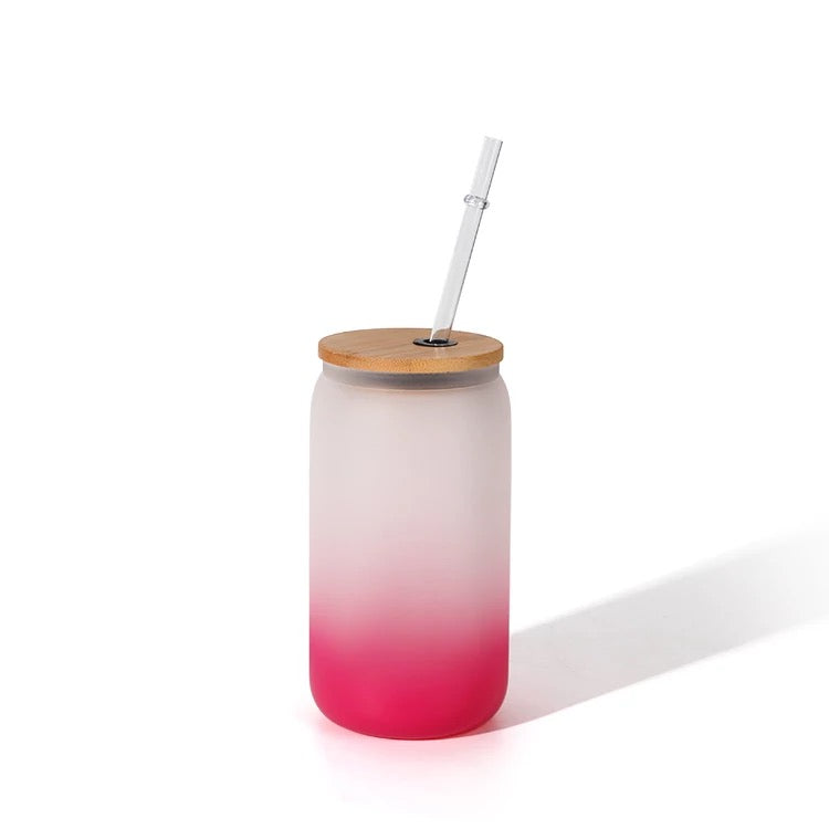 16oz Colored Sublimation Glass Can With Bamboo Lid