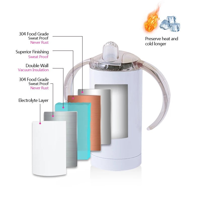 12oz Seamless Straight Sublimation Sippy Cup with 2 Lids- White