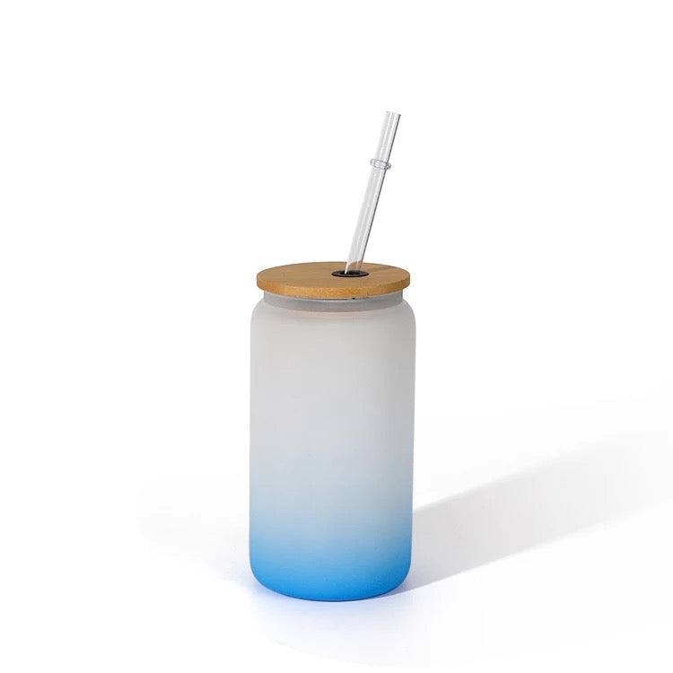 16oz Colored Sublimation Glass Can With Bamboo Lid