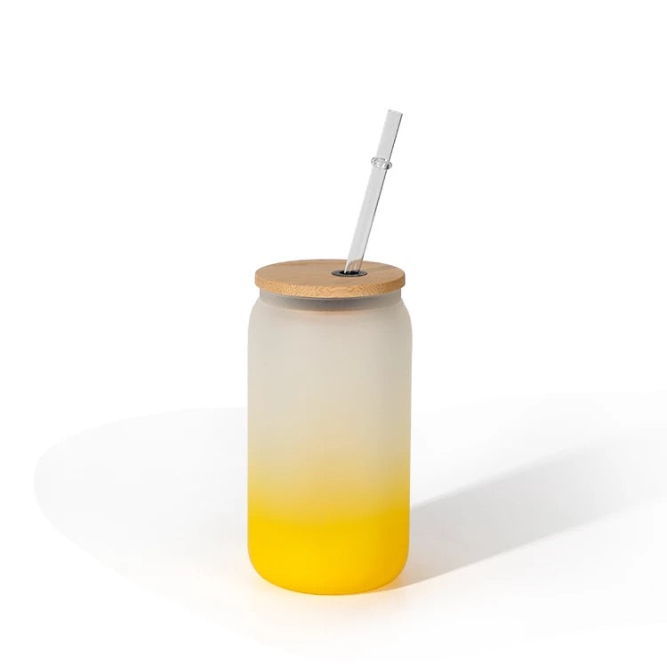 16oz Colored Sublimation Glass Can With Bamboo Lid
