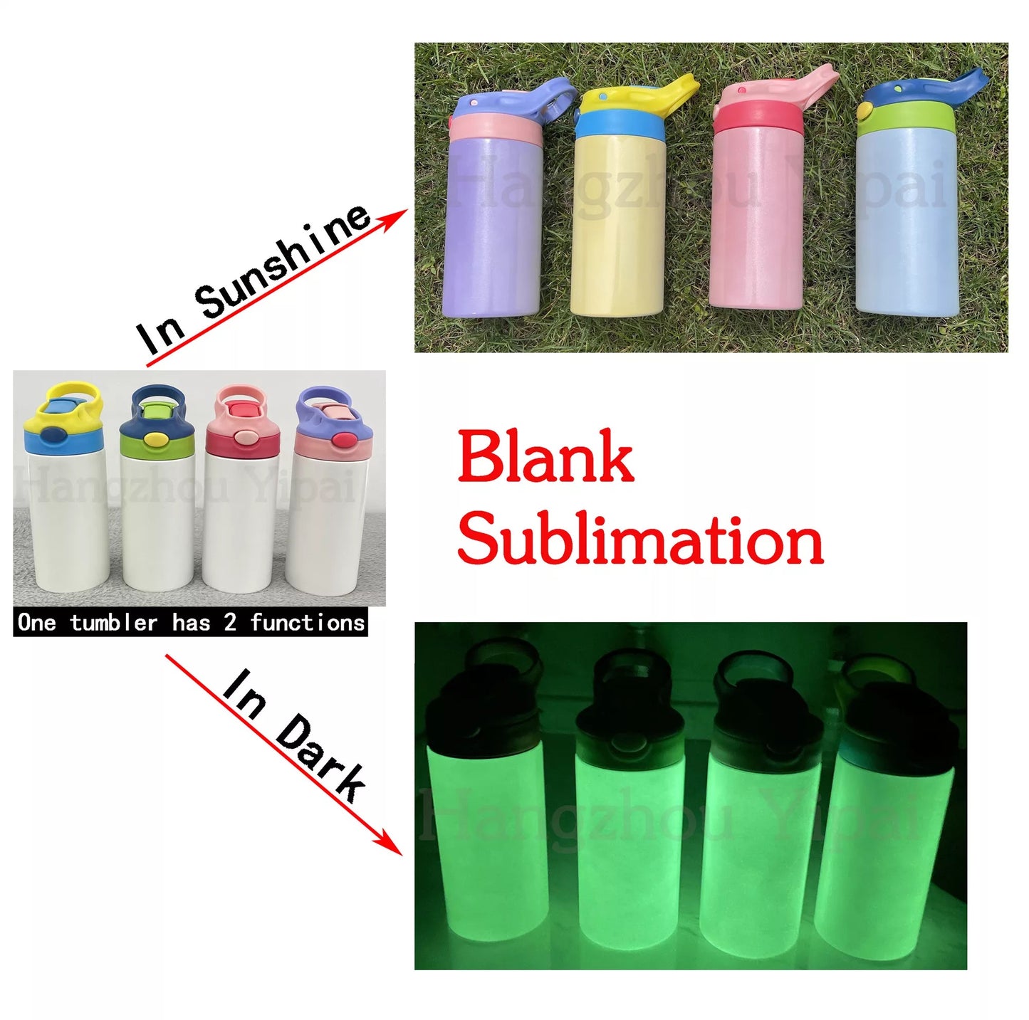 12oz Kids Sublimation Water Bottle 3 in 1 UV And Glow