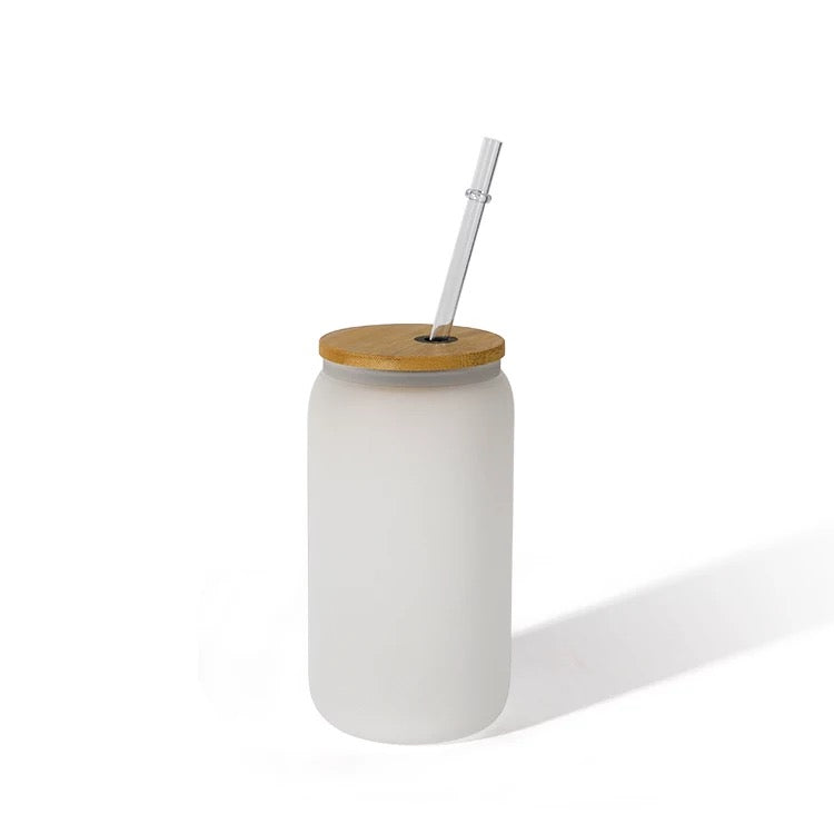 16oz Colored Sublimation Glass Can With Bamboo Lid