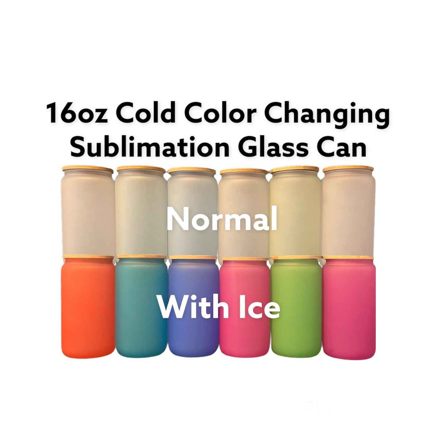 16oz Sublimation Cold Color Change Glass Can With Bamboo Lids
