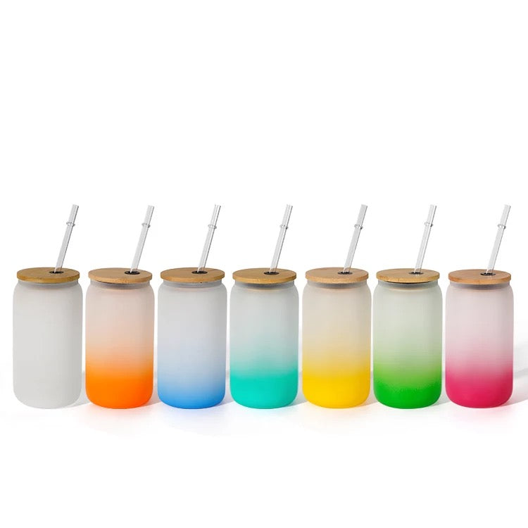 16oz Colored Sublimation Glass Can With Bamboo Lid