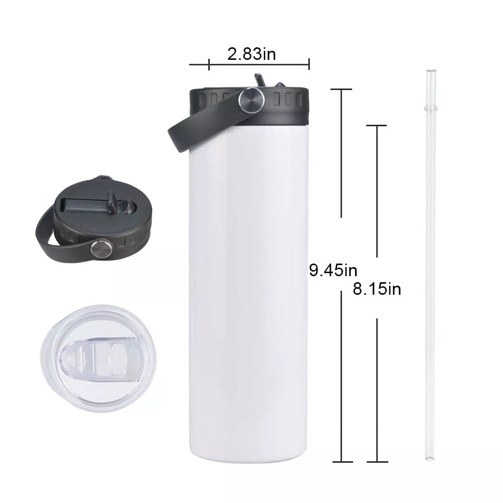 20oz Sublimation Water Bottle With 2 Lids and Handle