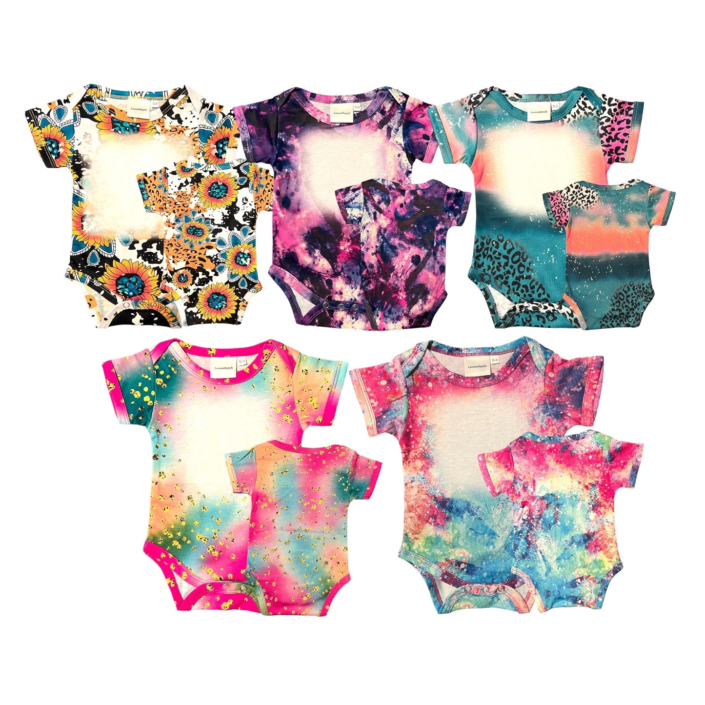 Infant Toddler Onesie Short Sleeve Silk Feel Faux Bleach 95% Polyester Specialty Sublimation Shirts