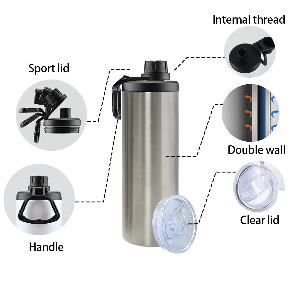 20oz 25oz or 30oz Sublimation Sport Water Bottle With 2 Lids And Spout