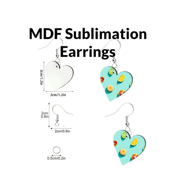 Double Sided Sublimation MDF Heart Shaped Earrings