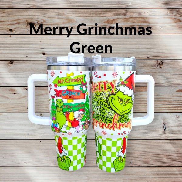 Mean Grinch Handle 40Oz Tumbler Merry Grinchmas Green Background Stainless  Steel Stanley Cup How The Grinch Stole Christmas 40 Oz Xmas Travel Mugs  Gift - Laughinks