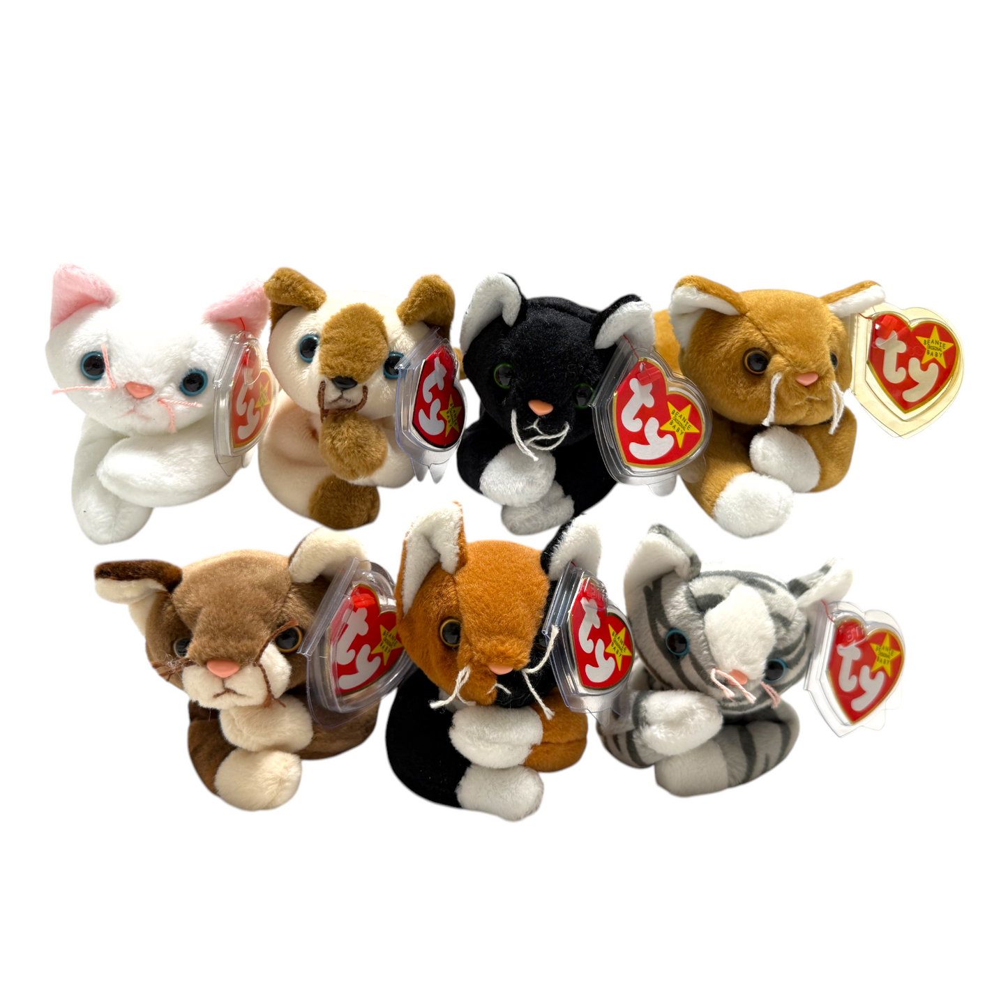 Ty Beanie Babies Most Popular Cats- Zip, Flip, Nip, Chip, Snip, Pounce, Prance