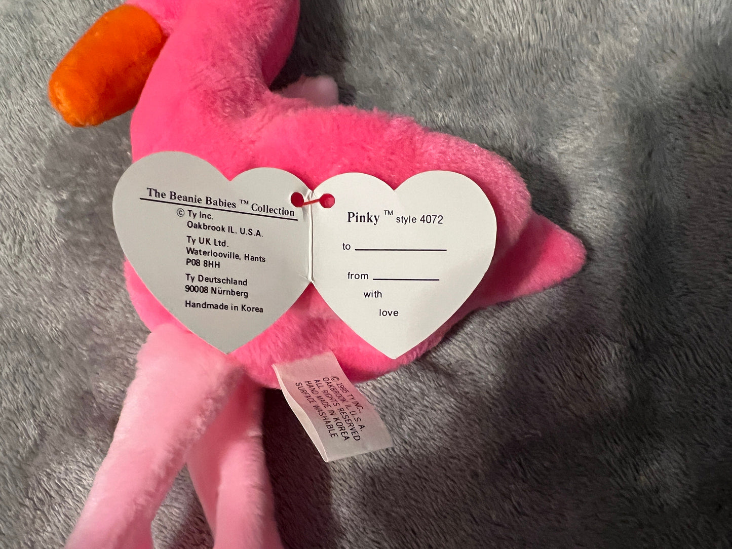 Ty Beanie Babies EXTREMELY RARE 3rd generation 3/1 KOREAN Pinky The Flamingo Mint Condition