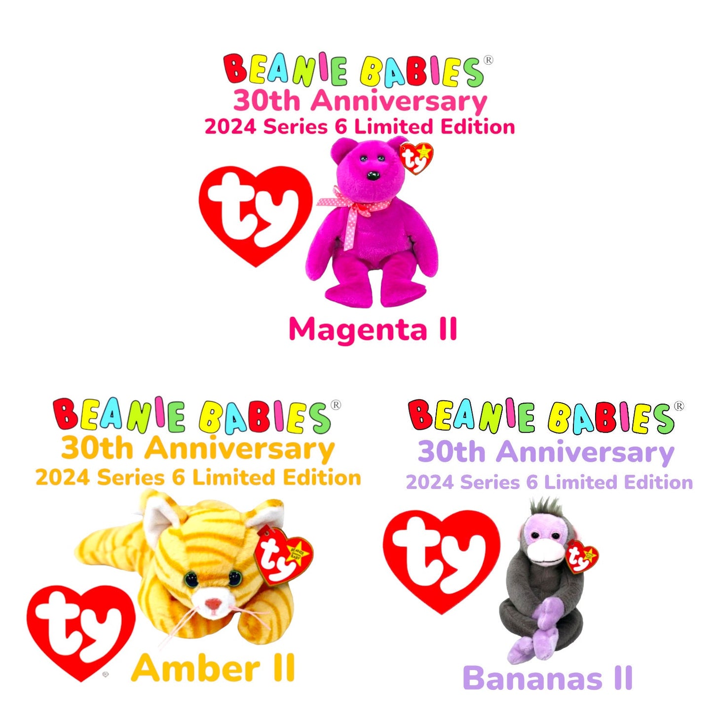 Ty Beanie Babies 30th Anniversary Limited Edition Beanie Baby (Some already retired) LOTS OF OPTIONS!! In Stock!!