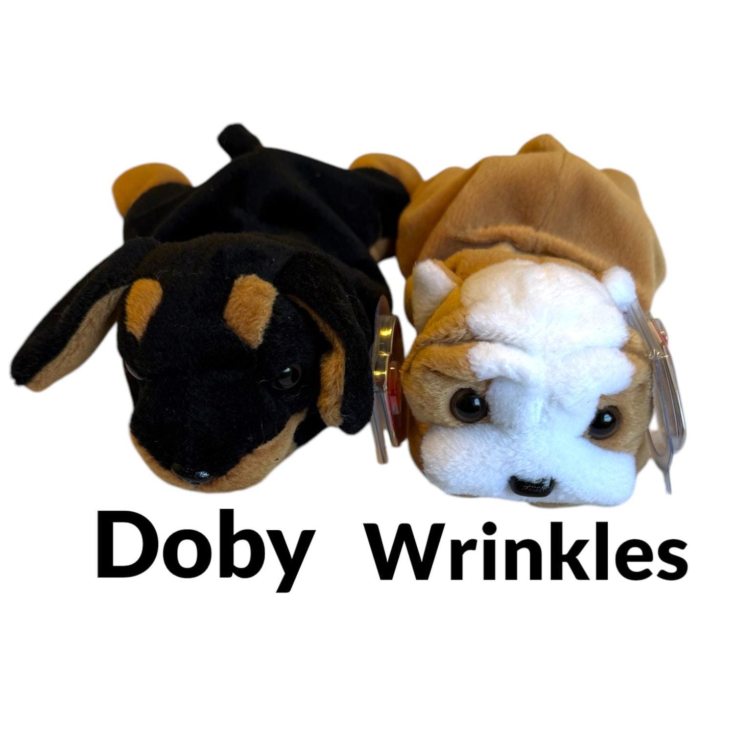 Ty Beanie Babies Dogs Doby, Dotty, Sparky, Pugsly, Wrinkles, Bernie, Bones, Fetch, Spunky, Bruno, Spot, Nanook
