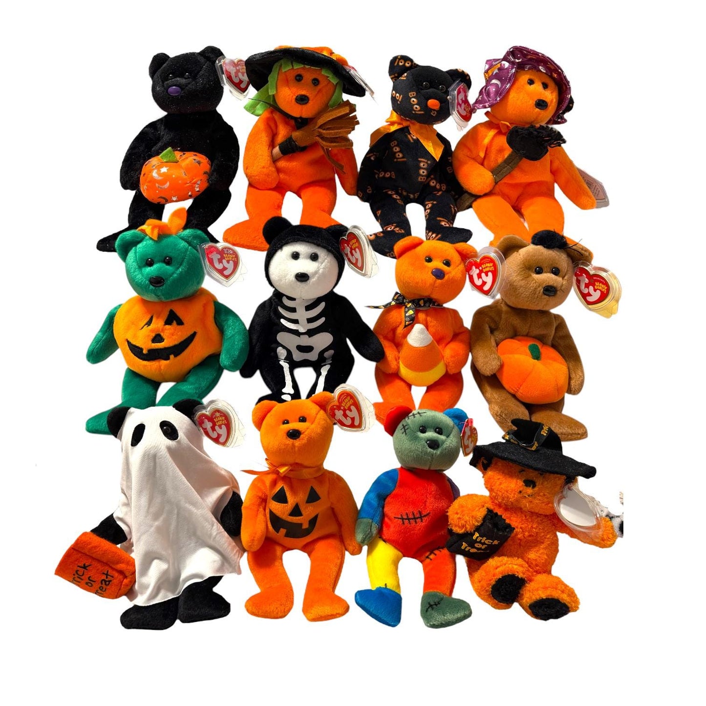 Ty Beanie Babies Bears Halloween Boneses, Treats, Frankenteddy, Yikes, Treator, Hocus, Haunting, Prunella, Tricky, Witchy, Shudders, Spells