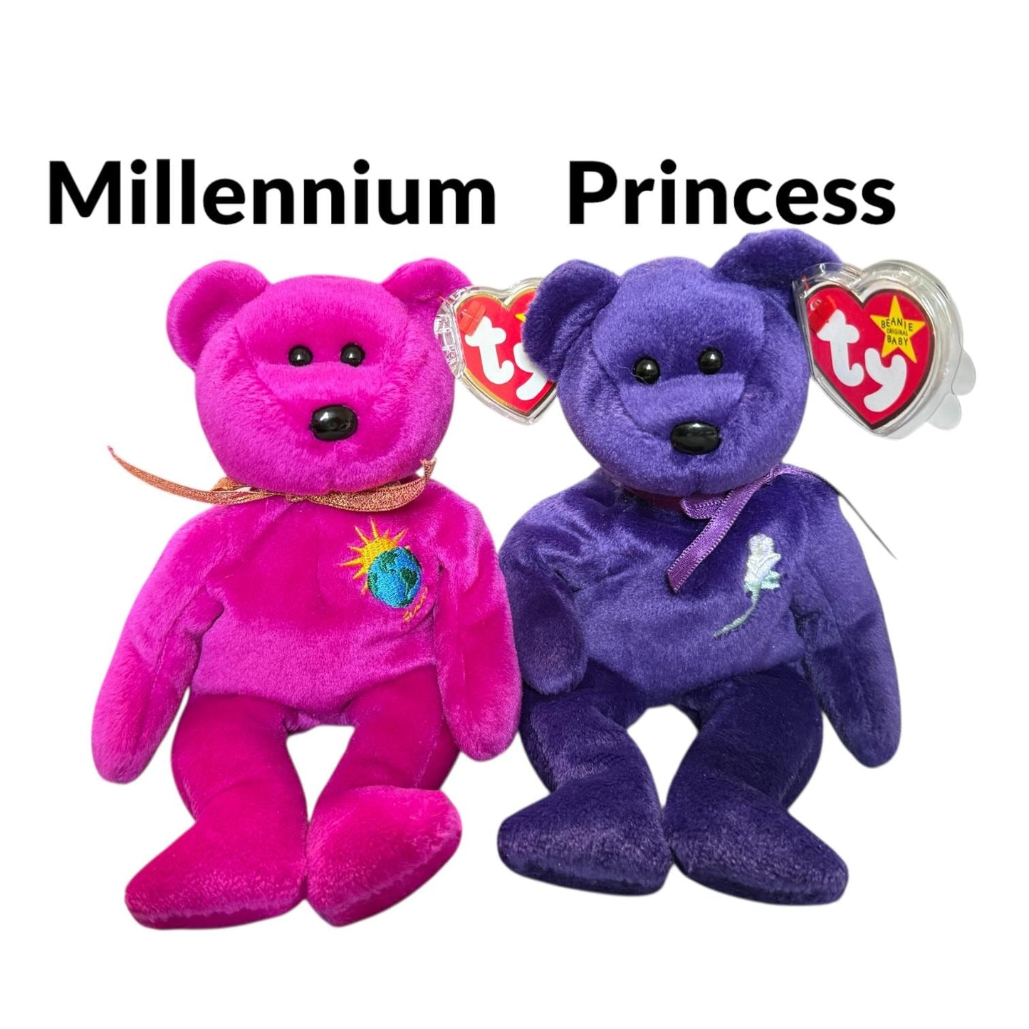 Ty Beanie Babies Bears Princess, Teddy, Curly, Cashew, Fuzz, Millenium, Celebrate, Classy, The Beginning, The End, Star, Huggy, Grizzwald