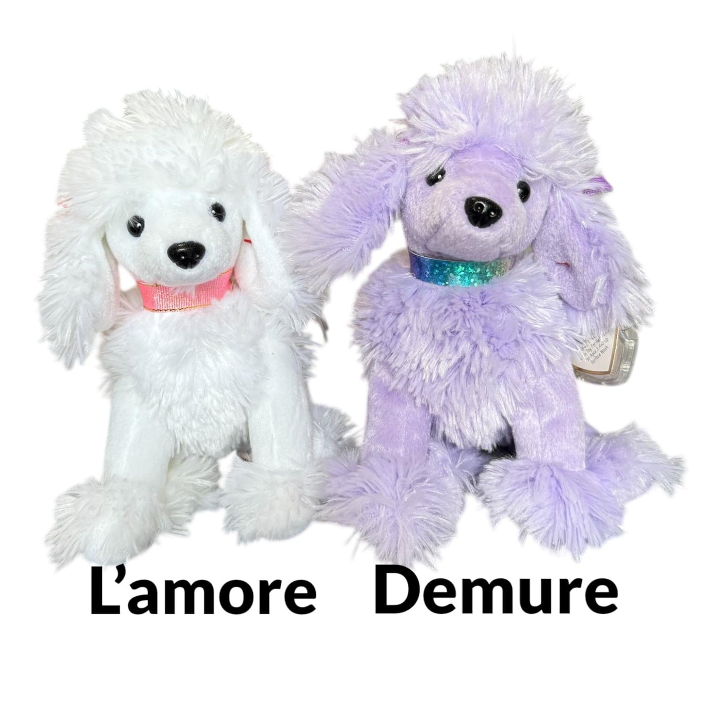 Ty Beanie Babies Dogs Poodle’s Ohh-La-La, Demure, Brigitte, L’amore, Kirby, Fidget, Regal, Luke, Amigo, Frisbee, Tiny