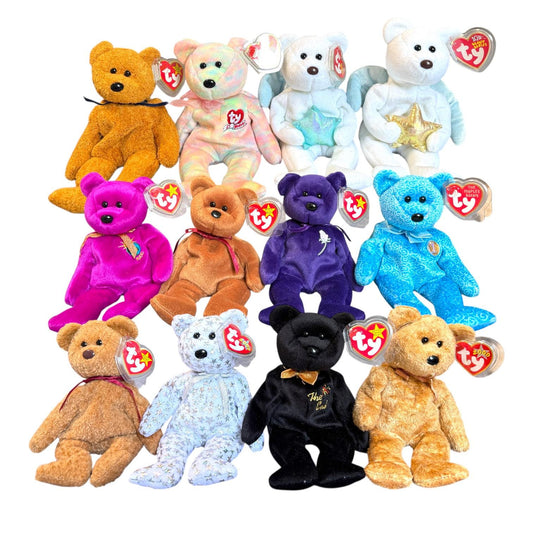 Ty Beanie Babies Bears Princess, Teddy, Curly, Cashew, Fuzz, Millenium, Celebrate, Classy, The Beginning, The End, Star, Huggy, Grizzwald