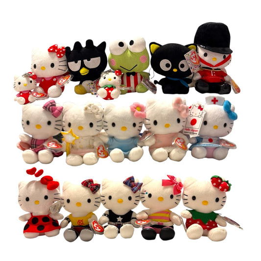 Ty Beanie Babies Sanrio Hello Kitty And Friends Keroppi, Badtz-Maru, Chococat, Hello Kitty UK Exclusives Ladybug, Royal Guard, Tartan Plaid