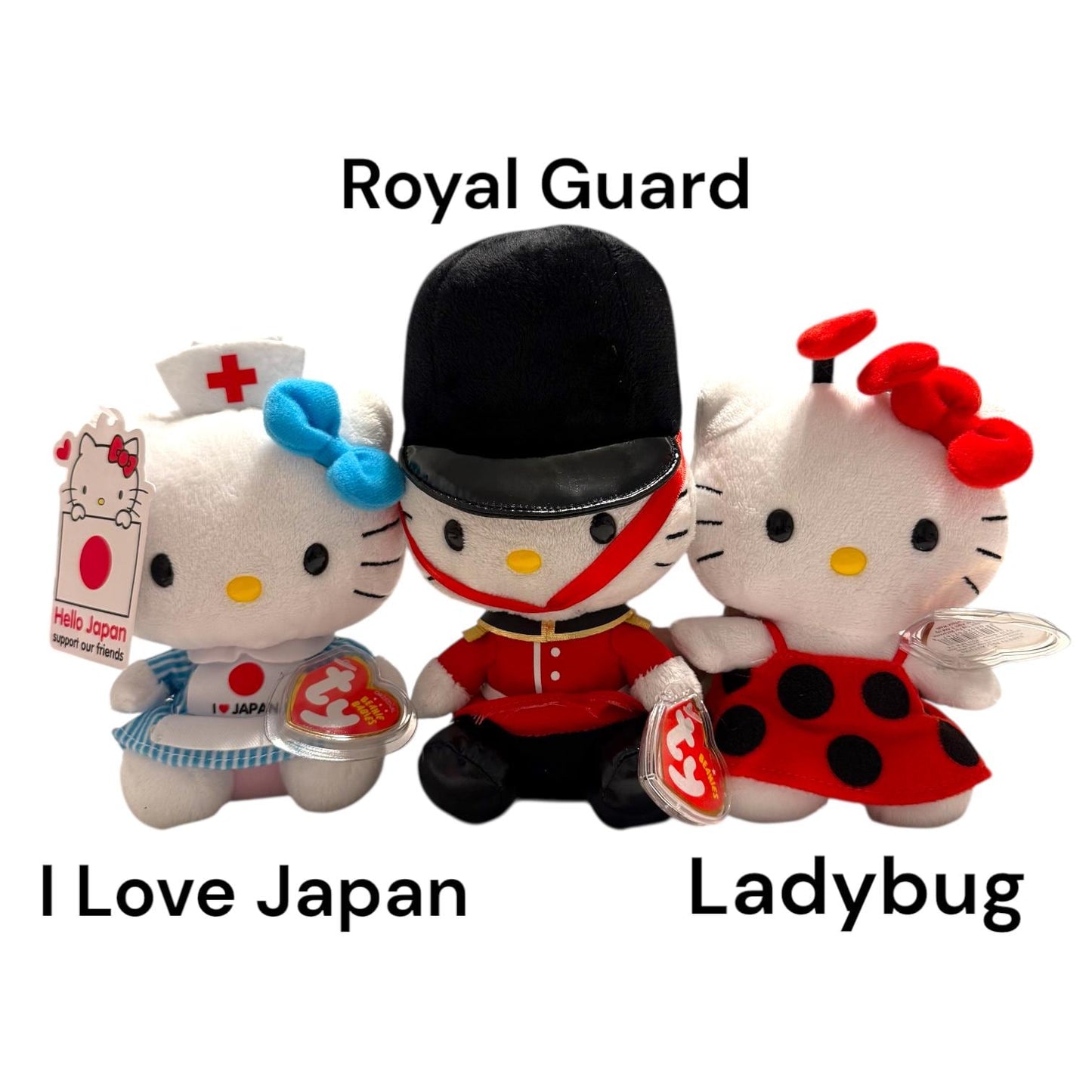 Ty Beanie Babies Sanrio Hello Kitty And Friends Keroppi, Badtz-Maru, Chococat, Hello Kitty UK Exclusives Ladybug, Royal Guard, Tartan Plaid