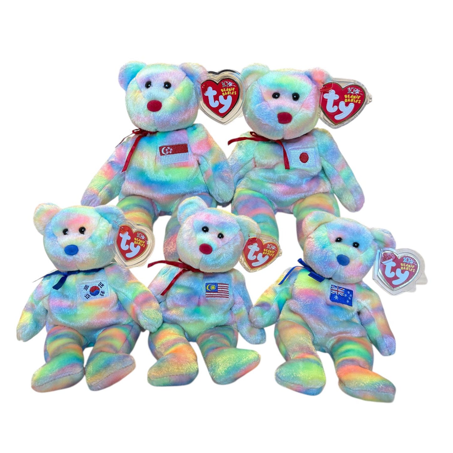 Ty Beanie Babies Tie Dye Asia Pacific Bears 2003 AI Aussiebear Wirabear Singabear Coreana
