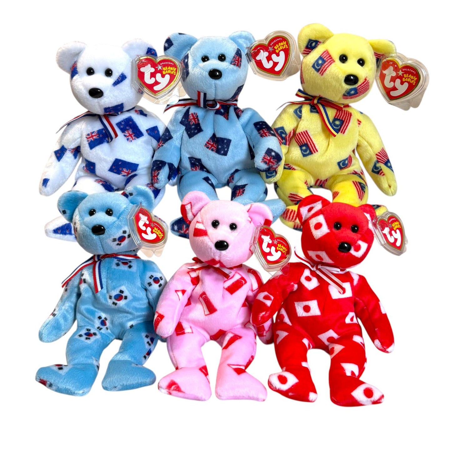 Ty Beanie Babies Flag Bears 2005 Asia Pacific Exclusive Set (Black Nose)