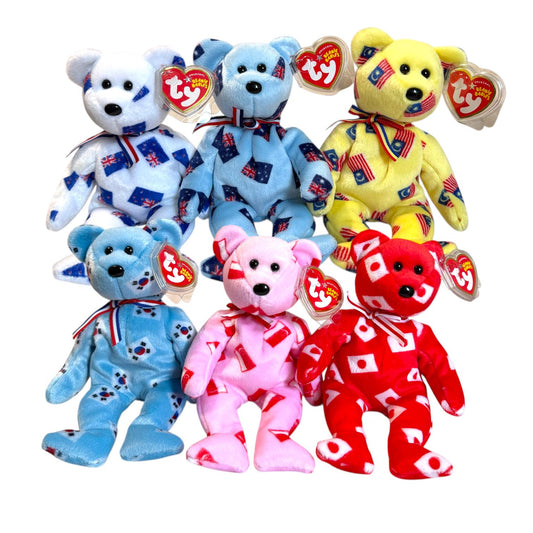 Ty Beanie Babies Flag Bears 2005 Asia Pacific Exclusive Set (Black Nose)