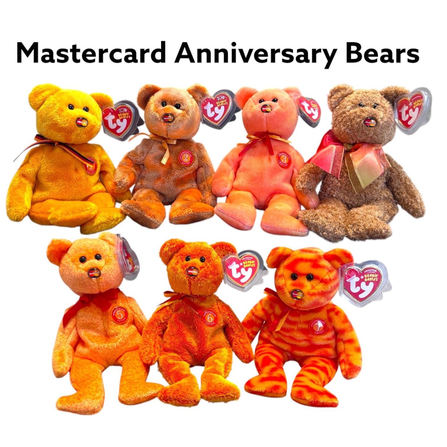 Ty Beanie Babies Mastercard Anniversary Bears 1-7 With or Without Thank You Cards