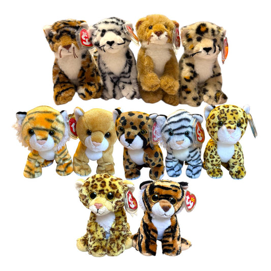 Ty Beanie Babies Leopards, Tigers Cheetahs Big Cats, Linah, Teegra, Leelo, Chessie, Tiggs, Manes, Spotters, Stripers, Tundra, Spotty, Dotson