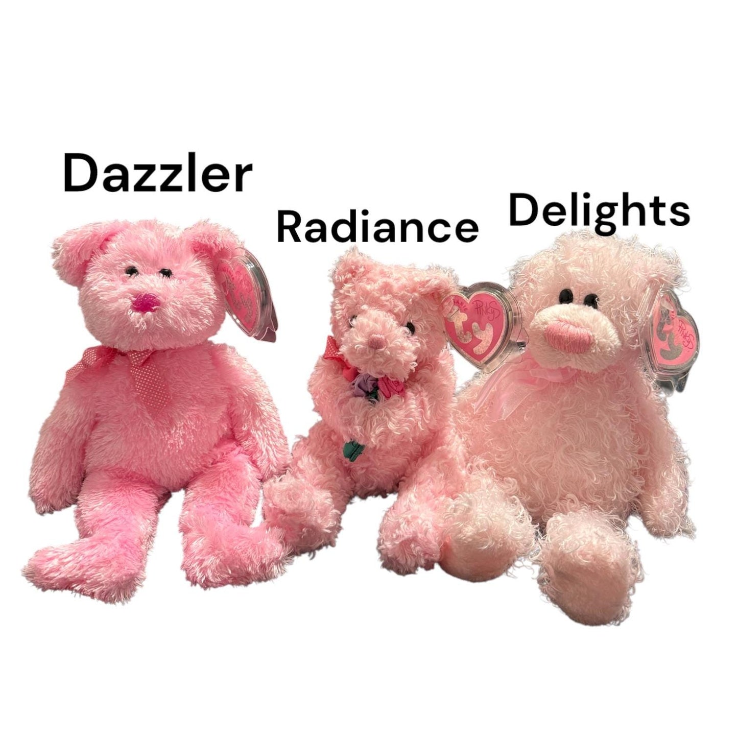 Ty Beanie Babies Pinky’s Collection Ratzo, Smooches, Frilly, Silky, Glitters, Delights, Dazzler, Fanciful, Radiance