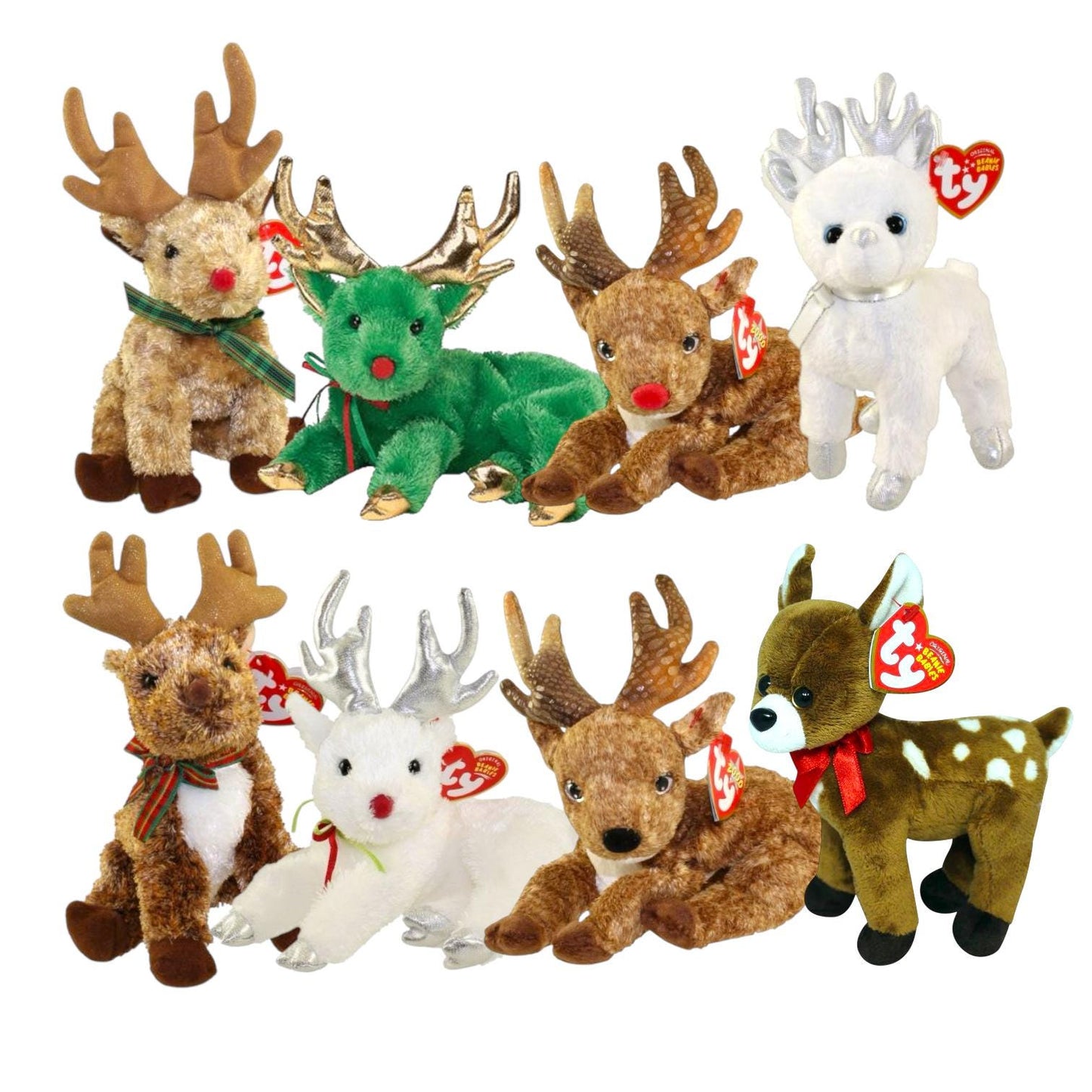 Ty Beanie Babies Reindeer Roxie, Sleighbelle, Rudy, Rooftop, Chestnut, Snocap