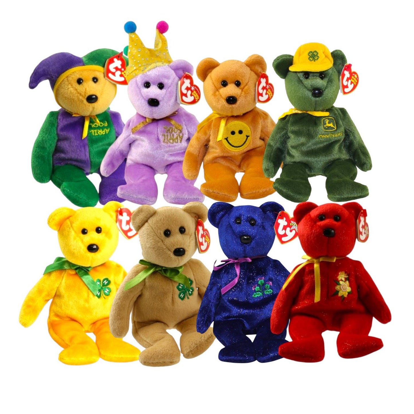 Ty Beanie Babies Bears April Fool, Jokester, Dimples, Johnny, 4-H, Clover, Thistle, Daffodil, Rose