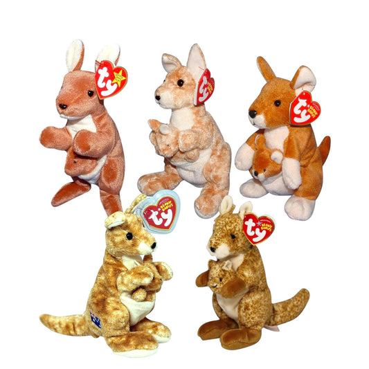 Ty Beanie Babies Kangaroo Willoughby, Pouch, Bounder, Pogo, Ricochet