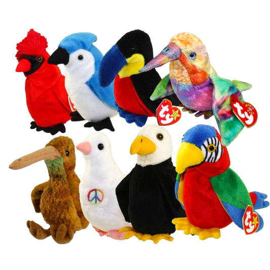 Ty Beanie Babies Birds Kiwi, Nectar, Rocket, Beak, Mac, Jabber, Serenity, Baldy