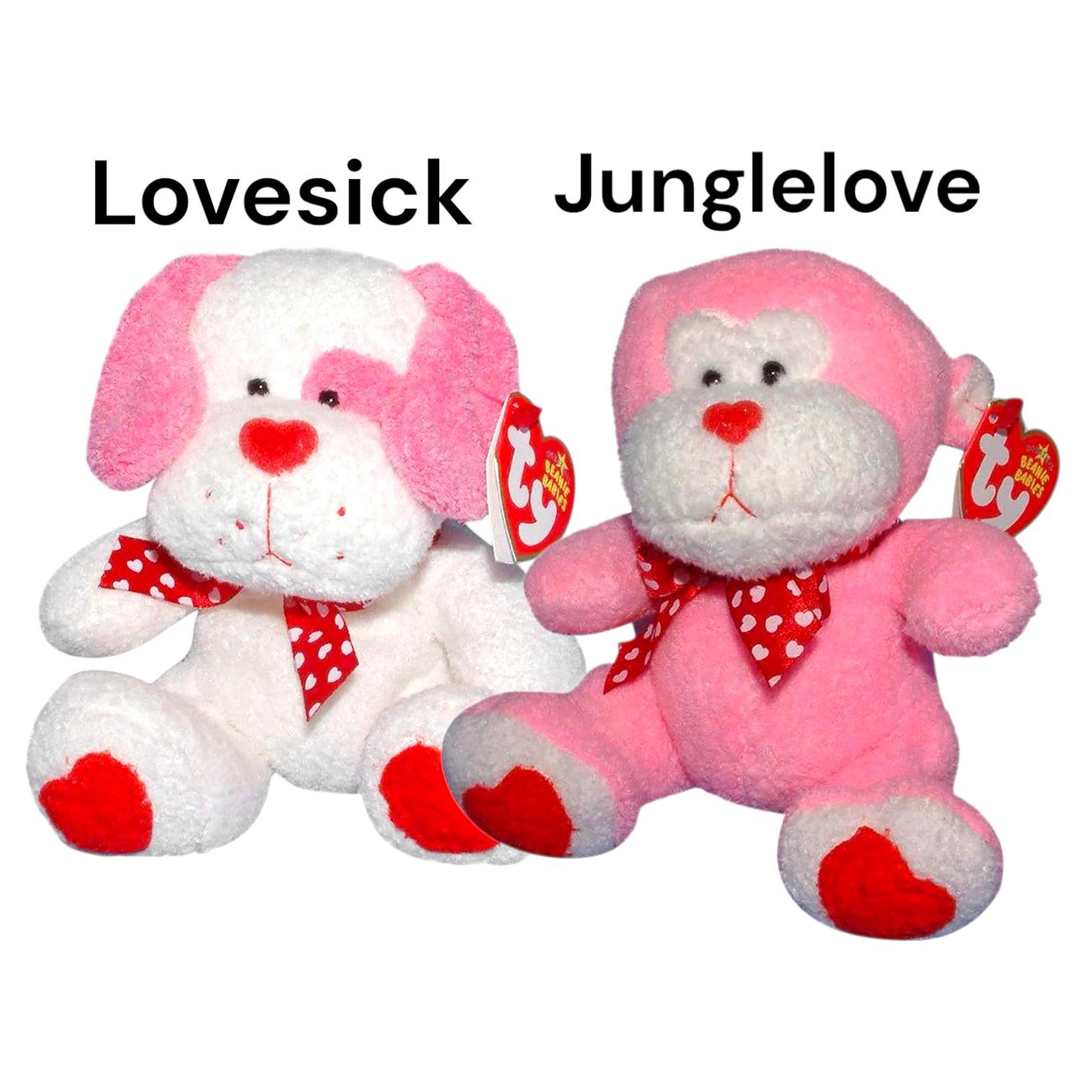 Ty Beanie Babies Valentine’s Day Loveypup, Heartbeat, Heartthrob, Lovie, Romeo & Juliet, Kissable, Bliss, Junglelove, Mischief, Lovesick Etc
