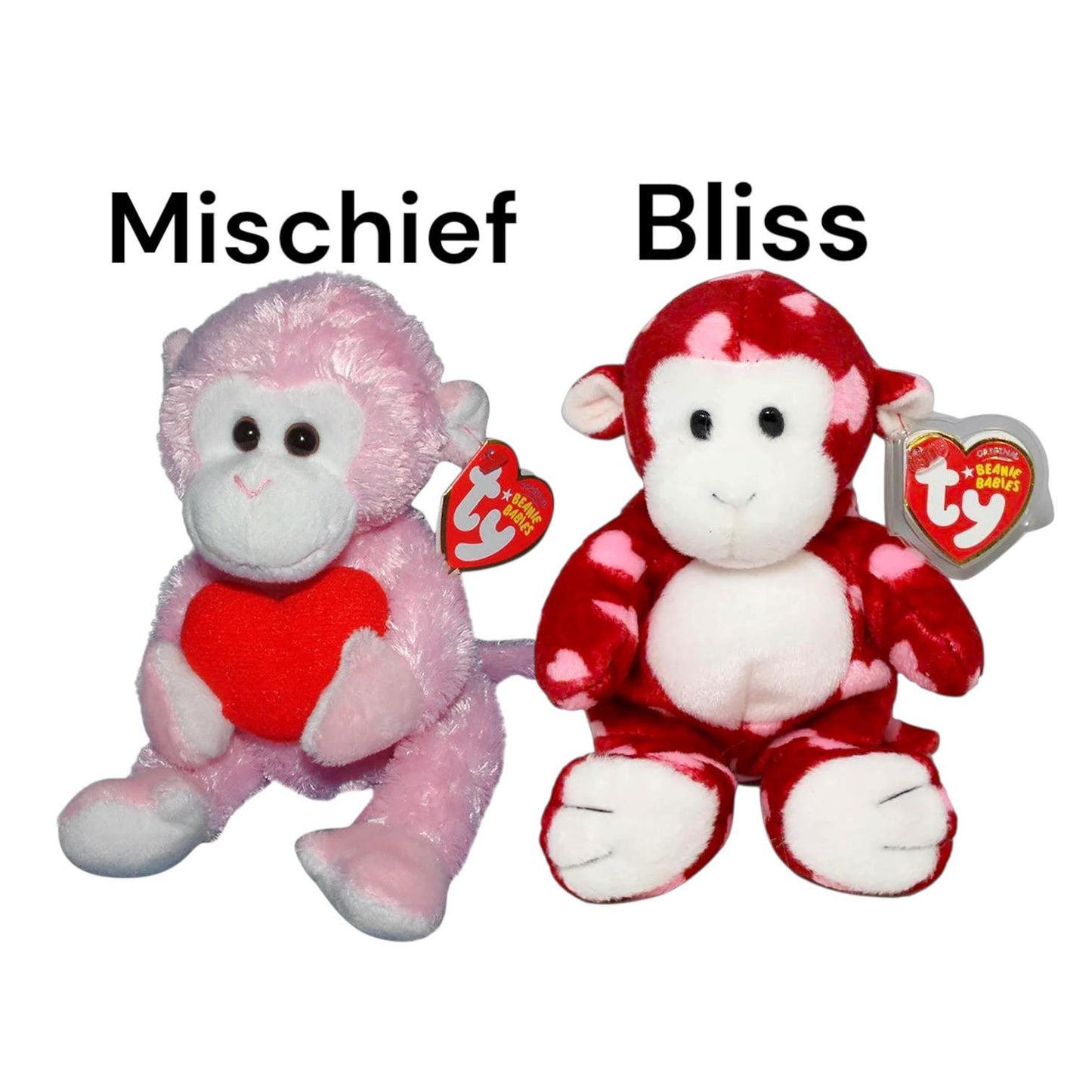 Ty Beanie Babies Valentine’s Day Loveypup, Heartbeat, Heartthrob, Lovie, Romeo & Juliet, Kissable, Bliss, Junglelove, Mischief, Lovesick Etc