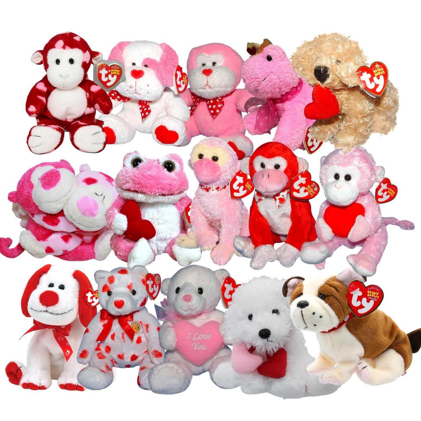 Ty Beanie Babies Valentine’s Day Loveypup, Heartbeat, Heartthrob, Lovie, Romeo & Juliet, Kissable, Bliss, Junglelove, Mischief, Lovesick Etc