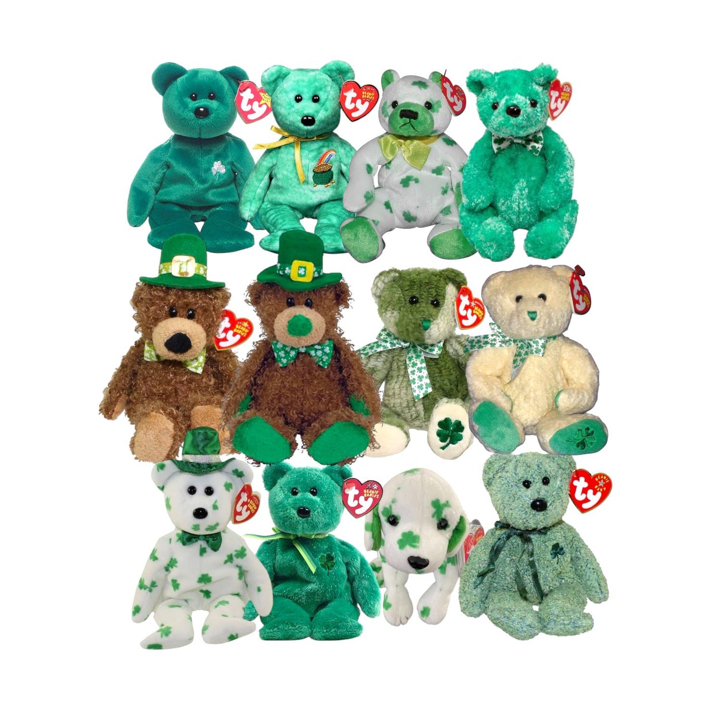 Ty Beanie Babies St. Patrick’s Day Shamrock, Erin, Killarney, Blarn-e, Luck-e, Clover, Lucky O’ Day, Patti O Lucky, O’ Fortune, McWolly, Woo