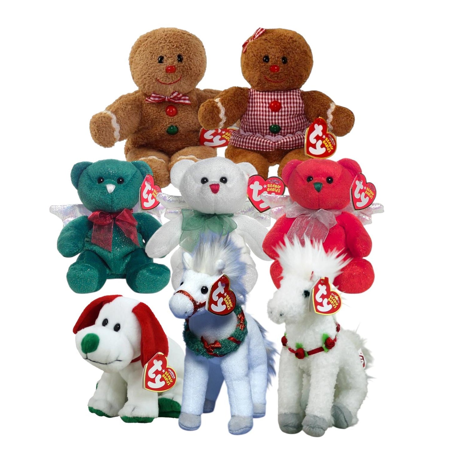Ty Beanie Babies Holiday Gingerbread Hansel, Gretel, Hark Bears, Howlidays, Hollyhorse, Sleighride