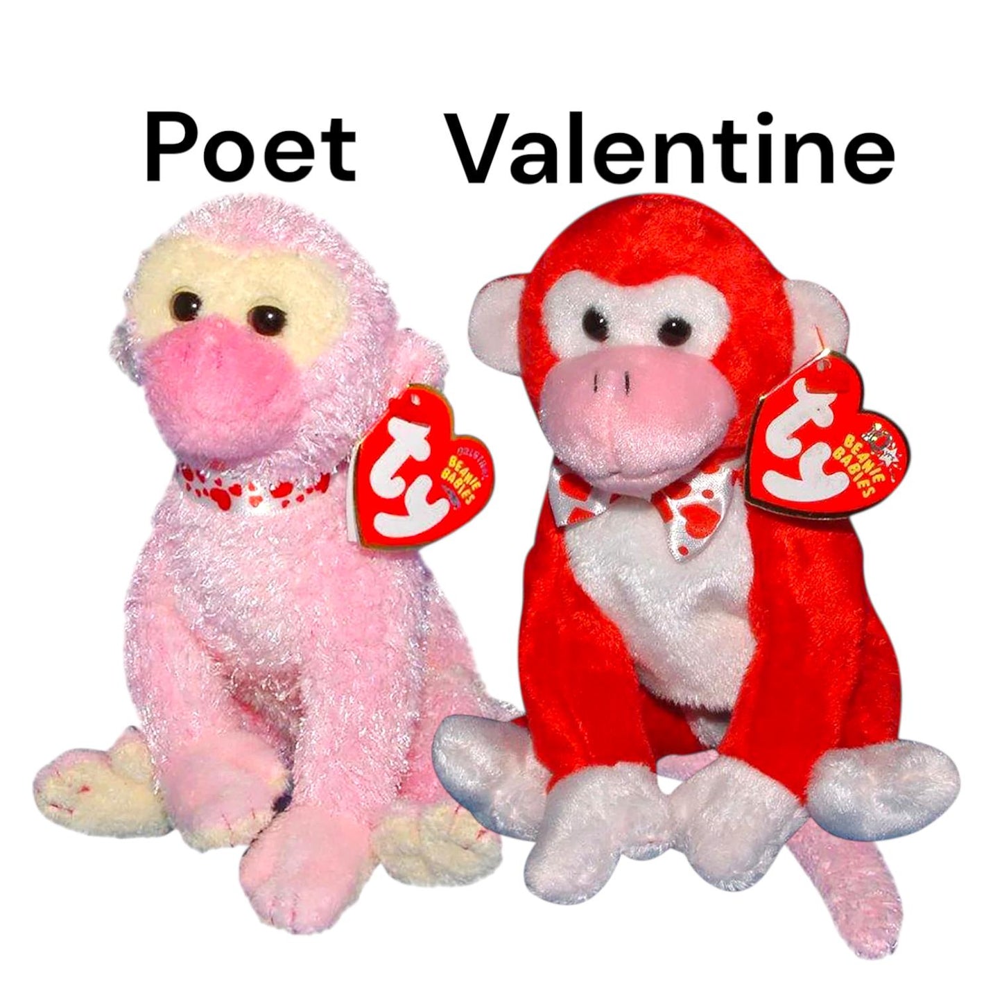 Ty Beanie Babies Valentine’s Day Loveypup, Heartbeat, Heartthrob, Lovie, Romeo & Juliet, Kissable, Bliss, Junglelove, Mischief, Lovesick Etc