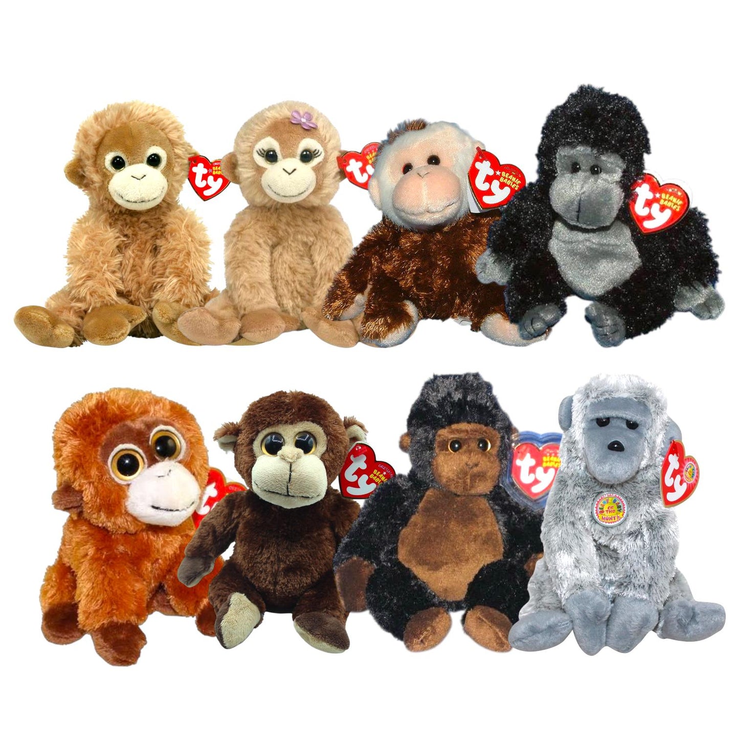 Ty Beanie Babies Monkeys Gorillas Virunga, Bongo, Missy, Congo, Schweetheart, Congo, Tumba, Hoodwink