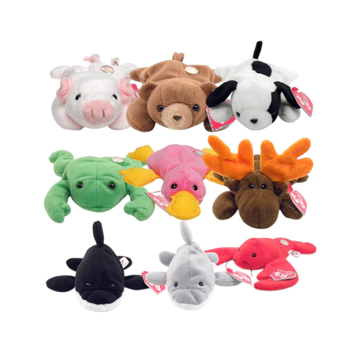 Ty Beanie Babies Original 9 BBOC 2005 Release Patti, Pinchers, Splash, Flash, Cubbie, Legs, Chocolate, Spot, Squealer