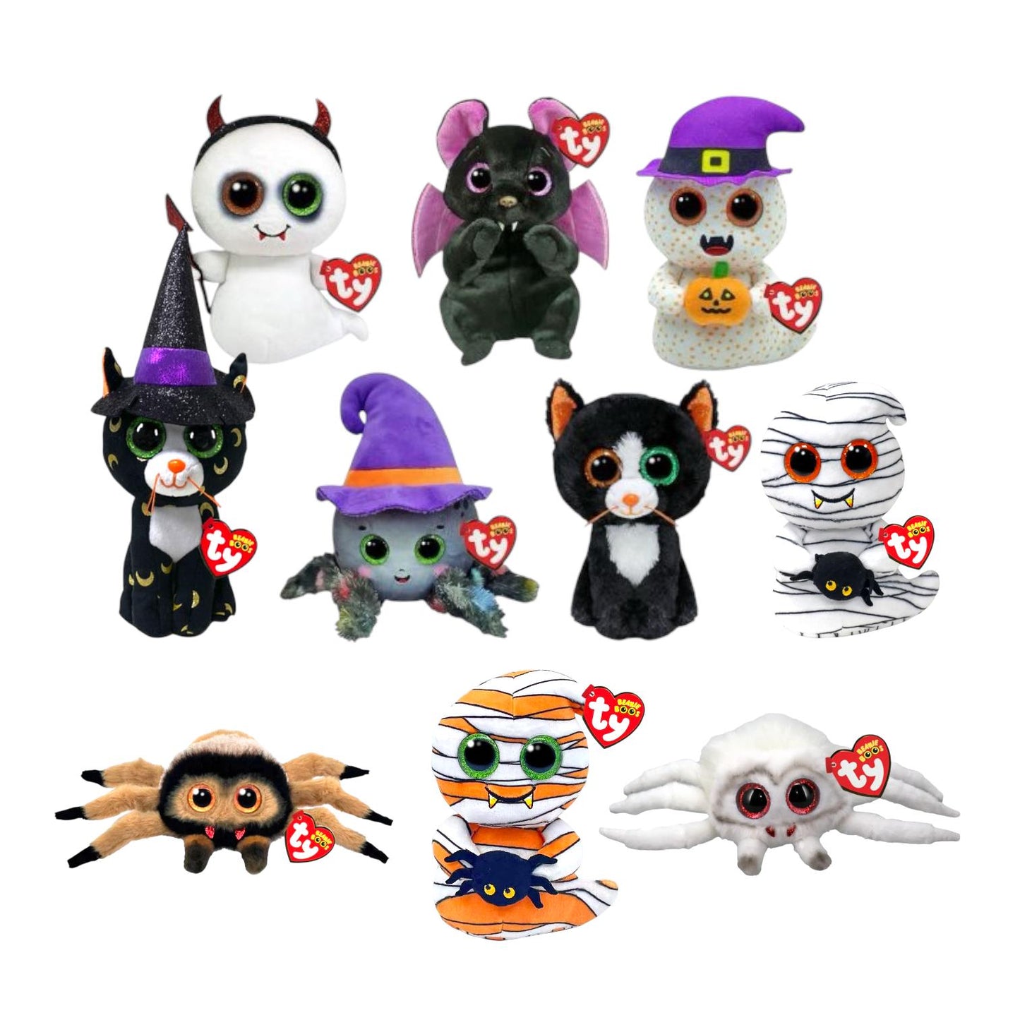 Ty Beanie Boos Halloween Pandora, Godfrey, Mumford, Weaver, Spinderella, Batiste, Luna, Ooooky, Flicker, Tricky